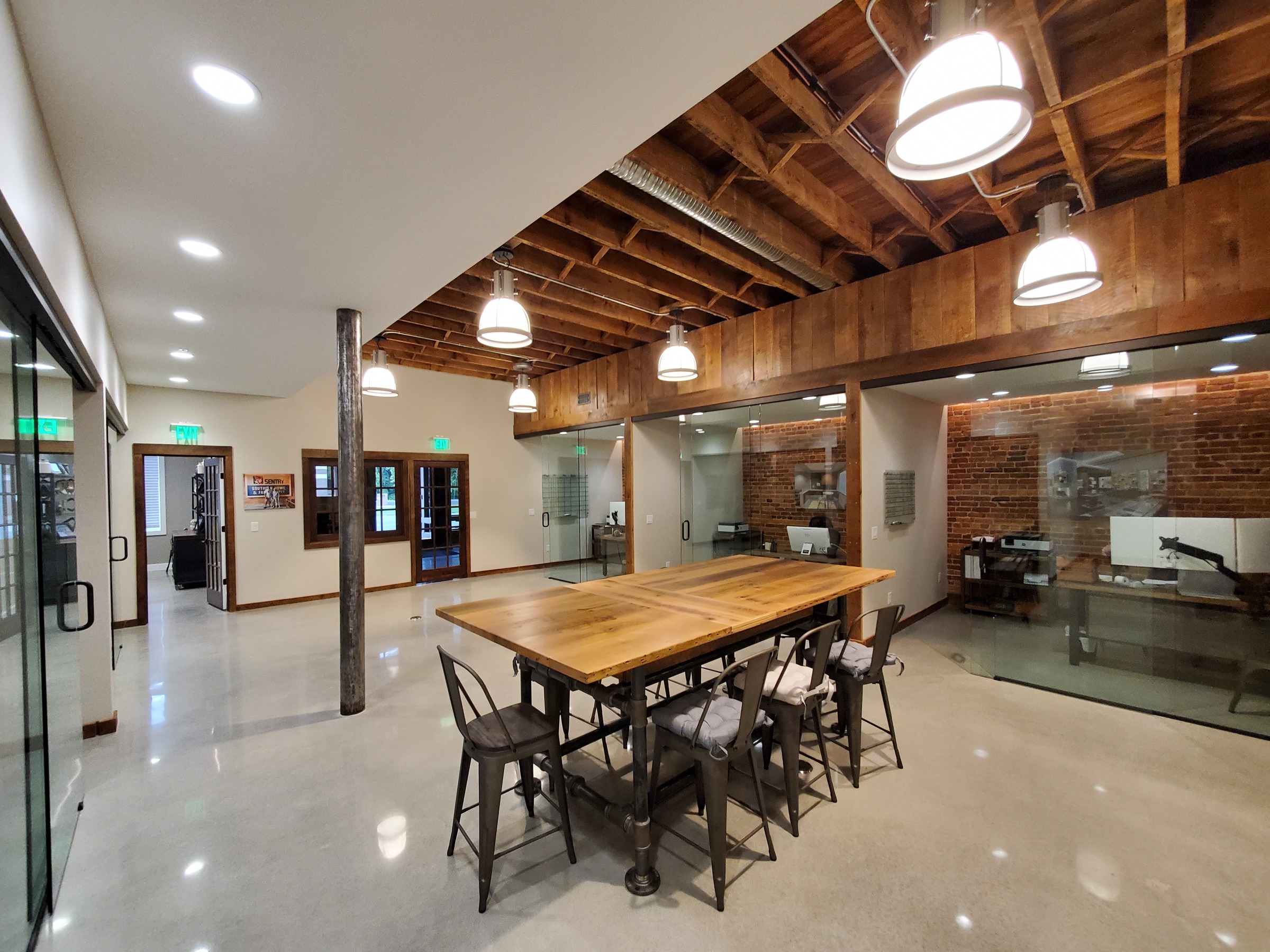 The restored office · Original wood reused in trim and furniture